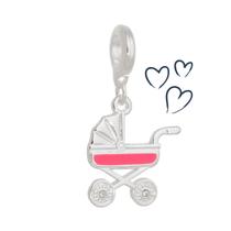 Charm Carrinho Bebê Menina Revestida em Prata Charm Carrinho Bebê Menina Revestida em Prata