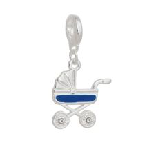 Charm Carrinho Bebê Menino Revestido em Prata Charm Carrinho Bebê Menino Revestido em Prata
