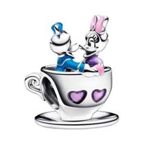 Charm De Pérola Em Prata Esterlina 925 Do Castelo Da Disney, Minnie, Mickey E Monstro, Joia DIY Para