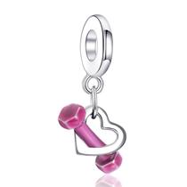 Charm Dumbbell Heart Dangle em prata esterlina 925 para mulheres Charm Dumbbell Heart Dangle em prata esterlina 925 para mulheres