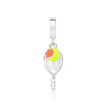 Charm Raquete Beach Tennis com Bolinha Esmaltada Revestido em Prata