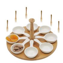 Charmosa Petisqueira de Porcelana e Bambu com garfinhos - Bon Gourmet