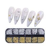Charms De Unhas Em Estilo Y2K Punk Em Forma De Estrela 3D Em Ouro E Prata, 12 Compartimentos,
