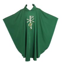 Chasuble BLESSUME, mistura de algodão verde, tecido de trigo bordado