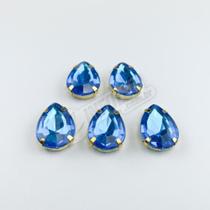 Chaton Acrilico Gota Azul Engrampado Dourado 13x18mm - 5 unidades