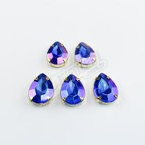 Chaton Acrilico Gota Azul/Violeta Engrampado Dourado 13x18mm - 5 unidades Chaton Acrilico Gota Azul/Violeta Engrampado Dourado 13x18mm - 5 unidades
