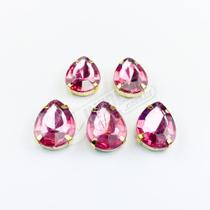 Chaton Acrilico Gota Rosa Chiclete Engrampado Dourado 13x18mm - 5 unidades Chaton Acrilico Gota Rosa Chiclete Engrampado Dourado 13x18mm - 5 unidades