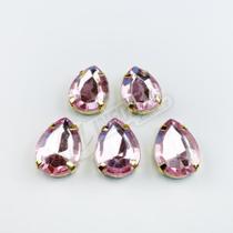 Chaton Acrilico Gota Rose Claro Engrampado Dourado 13x18mm - 5 unidades