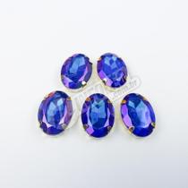 Chaton Acrilico Oval Azul/Violeta Engrampado Dourado 13x18mm - 5 unidades