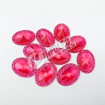 Chaton Acrilico Oval C/ Borda 13x18mm Rosa Pink - 10 unidades