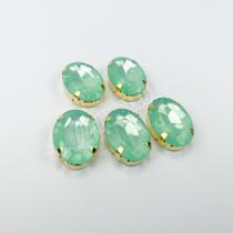 Chaton Acrilico Oval Verde Água Engrampado Dourado 13x18mm - 5 unidades Chaton Acrilico Oval Verde Água Engrampado Dourado 13x18mm - 5 unidades