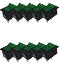 Chave Botão Gangorra KCD1-102 6A 250V ON/OFF Verde - Kit 10 Peças Chave Botão Gangorra KCD1-102 6A 250V ON/OFF Verde - Kit 10 Peças