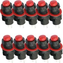 Chave Botão Push Button DS-211 250VAC, 1A, 2T com Trava Vermelho - Kit 10 Peça