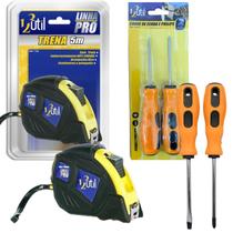 Chave De Fenda E Chave Philips Trena Métrica 5m Uso Profissional e Doméstico Kit 3 Peças Ferramentas