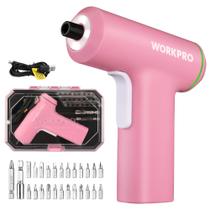 Chave de fenda sem fio WORKPRO 4V USB 28 unidades com LED rosa claro Chave de fenda sem fio WORKPRO 4V USB 28 unidades com LED rosa claro