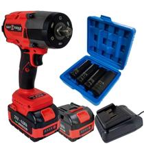 Chave de Impacto 1/2 POL 21V 2 Baterias Carregador e Maleta SIGMA com Kit Soquetes 4 Peças EVALD Chave de Impacto 1/2 POL 21V 2 Baterias Carregador e Maleta SIGMA com Kit Soquetes 4 Peças EVALD