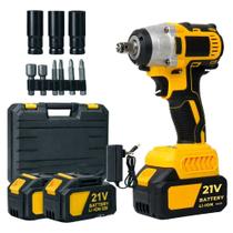 Chave de impacto 450nm Sem Fio com 2 baterias 21V sem escova e Maleta com 14 Acessórios Bivolt