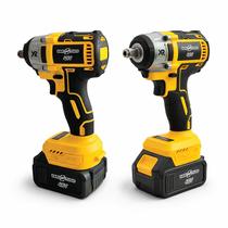 Chave de Impacto 48V Brushless + Furadeira Parafusadeira Kit Profissional com 2 Baterias 4.0Ah Soquetes Mandril e Maleta