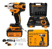Chave De Impacto 48v Parafusadeira Bateria Lítio Com Maleta De Acessórios