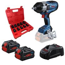 Chave de Impacto Bosch, 18v, ½ BITURBO, 1000N.m com 2 Bat 8.0Ah, kit Soquetes e Carregador 220V Profissional GDS18V1000