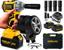 Chave De Impacto Eletrica 21v Brushless 2 Baterias Com Jogo De Soquetes e Acessórios Profissional