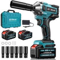Chave de Impacto GEVEELIFE 550N.m/400ft-lbs - Sem Escova 1/2" com 2 Baterias 3.0Ah