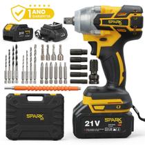 Chave de Impacto Parafusadeira Furadeira 21V 3000mAh Torque 350Nm Profissional Bivolt Portátil Maleta Acessórios Spark BR