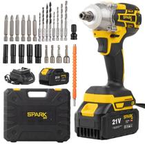 Chave de Impacto Parafusadeira Furadeira 21V 3000mAh Torque 350Nm Profissional Bivolt Portátil Maleta Acessórios Spark BR