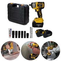 Chave De Impacto Pneumática Parafusadeira Profissional Com 2 Bateria Maleta 48V 4000mAh Bivolt
