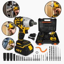 Chave de Impacto Sem Fio 48V Brushless com 2 Baterias Recarregáveis Bivolt Kit Completo com Maleta Resistente Profissional Automotiva