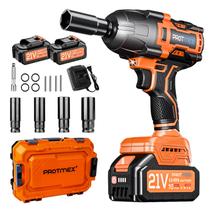 Chave de impacto sem fio Protmex 900 pés-lbs (1200 N.m) 1/2 com 2x4,0Ah