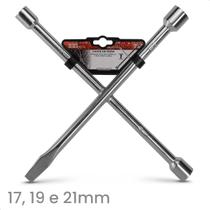 Chave de Roda Cruz 17 19 21 Cromada Galvanizada com Espátula Troca de Pneu Automotivo