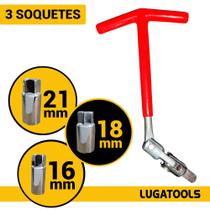 Chave de Vela Articulada com Soquete 16, 18 e 21mm Automotiva Veicular Lugatools