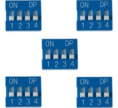 Chave Dip Switch 4 Vias 180 Graus Azul - Kit 5 Peças