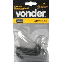 Chave Hexalobular T15 com Furo Guia Crv com 20 peças - Vonder