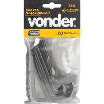 Chave Hexalobular T30 Com Furo Guia Crv Com 10 Peças Vonder