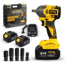 Chave Impacto Spark BR 21V Brushless Portátil Torque 350Nm 2 Velocidades LED Indicador Carga Bateria 3000mAh Maleta Carregador Rápido 4 Soquetes