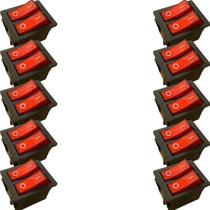Chave Interruptor Gangorra Dupla Kcd3-202n Vermelha Neon Kit 10 Peças