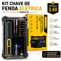Chave Philips E Fenda Elétrica Sem Fio 3.6V Kit Profissional 30 Peças Para Manutenção E Reparos