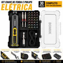 Chave Philips Fenda Elétrica Portatil Profissional Com 30 Bits Kit Torque Forte Luz Led 4 Velocidades com Maleta