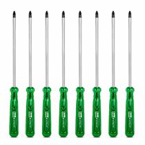 Chave Philips Longa PH2 Imantada Haste 35cm Aço Carbono Forjado Cabo Polipropileno Verde Kit 4 8 12 Peças EDA -