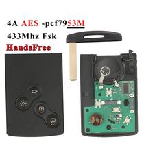 Chave Remota Inteligente 433MHz 4A Com Chip PCF7953 Para Renault Clio IV Captur Com Entrada Sem