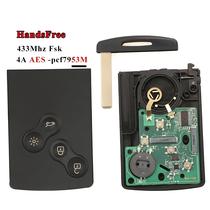 Chave Remota Inteligente 433MHz 4A Com Chip PCF7953 Para Renault Clio IV Captur, Entrada Sem Chave