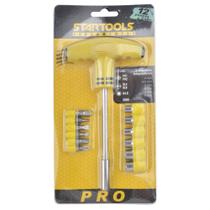 Chave tipo t com 5 bits + 6 canhao / soquete e adaptador pro na cartela - STARTOOLS FERRAMENTAS