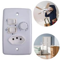 Chave Ventilador Teto 4x2 Rotativa Dimmer Bivolt Com Tomada