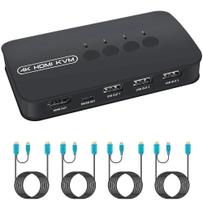 Chaveador Kvm Hdmi 4 Portas Com Usb Cabos E Seletor Chaveador Kvm Hdmi 4 Portas Com Usb Cabos E Seletor