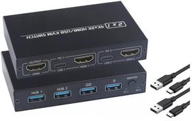 Chaveador Kvm Switch 2x1 Hub Hdmi Usb 3.0 Com Suporte 4K