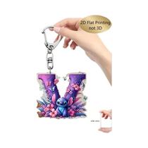 Chaveiro Acrílico Roxo Disney Lilo&Stitch 2 Polegadas Letra A-Z Nome Em Inglês Desenho Animado