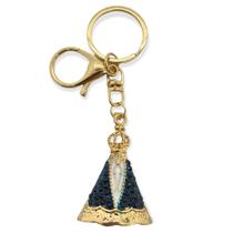 Chaveiro Aparecida 10 cm em metal dourado com strass
