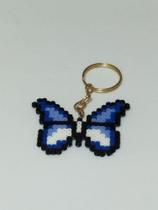 Chaveiro Borboleta Pixel Art Azul
